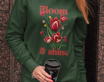 Felpa girocollo floreale Bloom & Shine: stile unisex accogliente