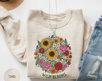 Wild Blooms floral wreath Sweatshirt | sunflower rose daisies