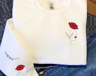 Felpa girocollo con stampa labbra rosse / Design minimale con bacio sul petto e sulle maniche