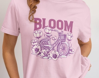 Maglietta grafica Bloom Bicycle: maglietta vintage in stile cottagecore botanico
