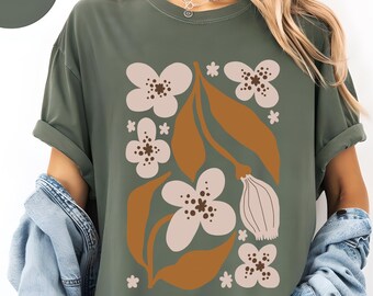 Comfort Colors Boho Floral T-Shirt: Art Deco Flower Graphic Tee