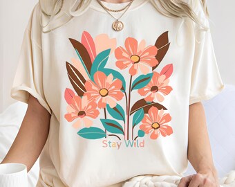 Stay Wild Floral T-Shirt: Boho Art Deco Graphic Tee