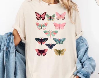 Maglietta Boho con motivo a farfalla colorata - Stile vintage ed elegante