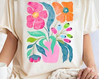 Maglietta Wildflower - Maglietta floreale boho da donna, colori confortevoli, cotone morbido, regalo per gli amanti del giardinaggio