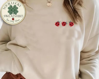Embroidered Ladybug Sweatshirt - Good Luck Charm | Special Gift for Nature Lovers