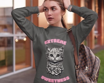 Felpa girocollo con gatto kawaii: dolcezza estrema, pullover comodo