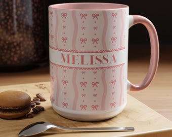 Tazza personalizzata con nome e fiocco rosa / Tazza da caffè con decorazione personalizzata