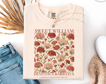 Camiseta floral Sweet William: camiseta de algodón estilo bohemio vintage