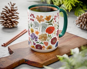 Vintage Floral Mug: Botanical Wildflower Coffee Cup, Cottagecore Decor