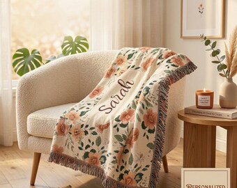 Coperta vintage con motivo floreale intrecciato / Plaid in stile boho cottagecore