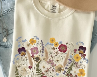 Camiseta de flores silvestres, camiseta floral, camiseta de flores, regalo para mujer, camiseta para mujer, regalo para mejor amiga