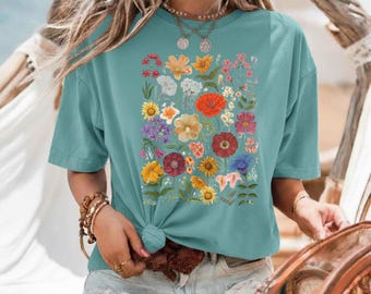 Komfortfarben Boho Wildflower Shirt: Cottagecore Floral Tee