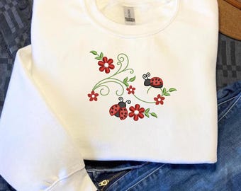 Sudadera con ilustración de mariquita floral bordada / Sudadera con amuleto de la suerte