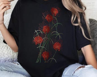 Maglietta con illustrazione di giglio ragno rosso / Arte botanica floreale