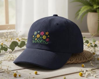 Embroidered Wildflower Bouquet Cap | Corduroy Floral Baseball Hat