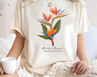 Maglietta con illustrazione floreale di uccello del paradiso / Grafica botanica tropicale