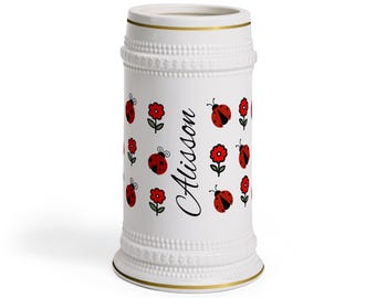 Tazza con motivo floreale a coccinella / Opzione nome personalizzato