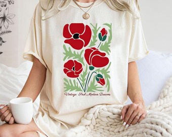 Camiseta con estampado de flores silvestres bohemias: camiseta vintage con colores cómodos y estilo cottagecore