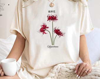 Red Spider Lily Illustration T-shirt | Lycoris Radiata Floral Tee