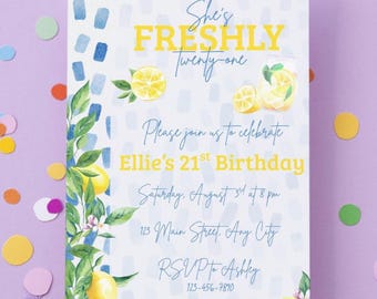 Invitación de limón para 21 cumpleaños: Plantilla editable (Descarga digital)