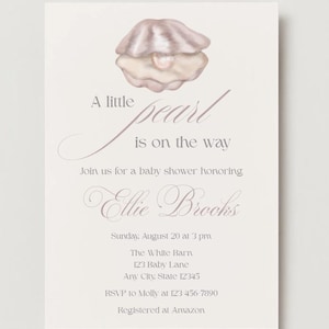 Shower Invitation - Nautical Baby Girl Shower, A Little Pearl On The Way, Editable Template, Instant Download, Simple Invite Design