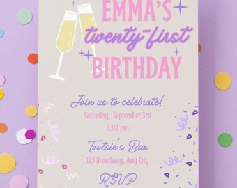 21st Birthday Invitation: Editable Champagne Toast Evite (Digital Download)