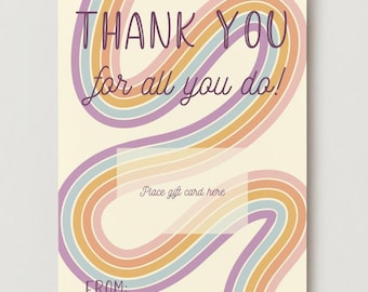 Teacher Thank You Card: Rainbow Gift Card Holder (Digital Download)