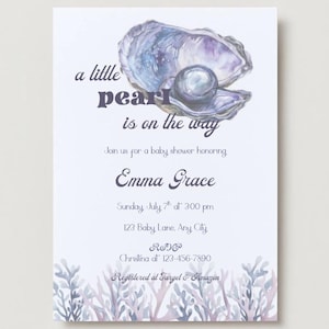 Shower Invitation - Nautical Baby Girl Shower, A Little Pearl On The Way, Editable Template, Instant Download, Simple Invite Design