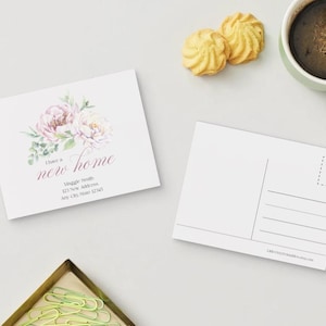 Directe download We've Moved-briefkaart | Bewerkbare bloemensjabloon | Kaart voor nieuwe adresaankondiging en adreswijziging
