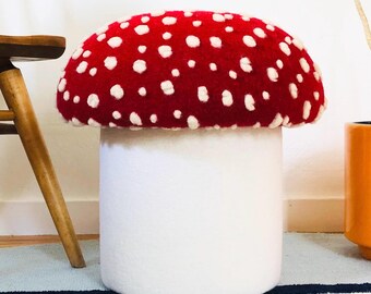 Mushroom Ottoman in Red Fly Agaric Wool