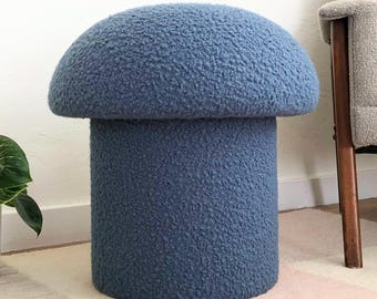 Mushroom Ottoman in Denim Boucle