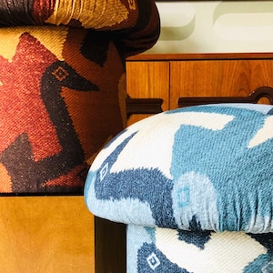 Fabric Samples for Mushroom Ottomans in Abstract Birds