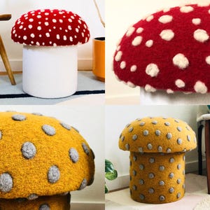 Mushroom Ottoman in Dotted Wool