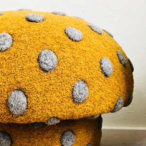 Fabric Samples for Ochre Dot Wool Mushroom Ottomans