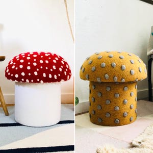 Mushroom Ottoman in Dotted Wool