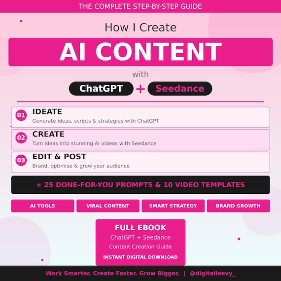 AI Content Creation Guide | ChatGPT, Seedance Ebook (Digital Download)