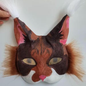 Therian Cat Mask | Red Brown & Dark Cocoa Feline Headpiece｜Handmade Therian Headpiece with Long Ears | Spirit Animal Costume | Furry Cospla
