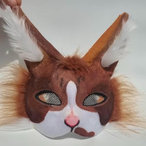 Therian kattenmasker | Tortie & White｜Handgemaakte Therian-zendspoel met lange oren | Geestdierkostuum | Harig cosplaycadeau