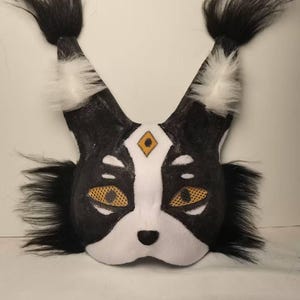 Zwart-wit kattenmasker | Handgemaakt hybride Therian-masker met dierengeest | Cosplay van imitatiebont | Harig kostuumcadeau