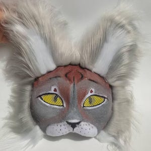 Therian Feline Mask – “Ashveil”, the Forest Seer｜Therian Cat Mask | Handmade Therian Headpiece with Long Ears | Spirit Animal Costume |