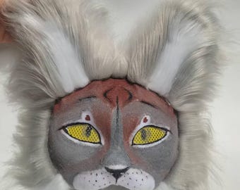 Therian Feline Mask – “Ashveil”, the Forest Seer｜Therian Cat Mask | Handmade Therian Headpiece with Long Ears | Spirit Animal Costume |