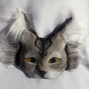 Grijs Therian-masker | Handgemaakt hybride masker met dierengeest | Cosplay van imitatiebont | Harig cadeau voor tieners