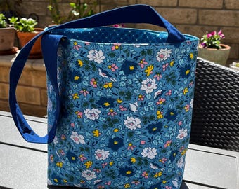 Spring Flowers Cotton Tote Bag:  Blue Floral