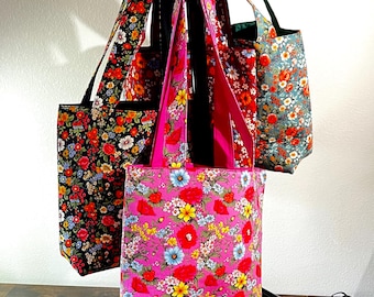 Vintage Floral Flat-bottomed Tote Bags