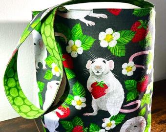 Adorable Rat Fabric Tote Bag with Flat Bottom