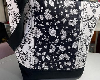 Black and White Two-tone Fabric Tote Bag