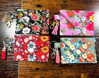 Vintage Floral Mini Wallets with Keychain