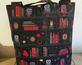 Books and Owls Fabric Tote Bag
