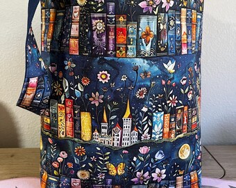 Mystical Book-Themed Fabric Tote Bag