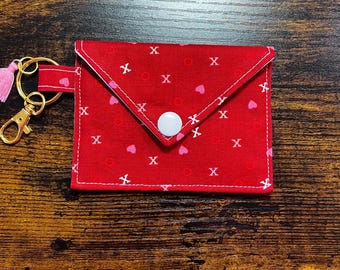 Red Mini-Wallet with Pink Hearts and Keychain